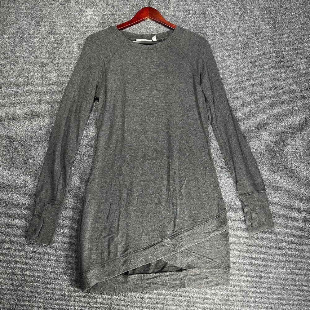 Athleta Criss Cross Sweatshirt Dress Womens Small Gray Knit Stretch Thumb Holes